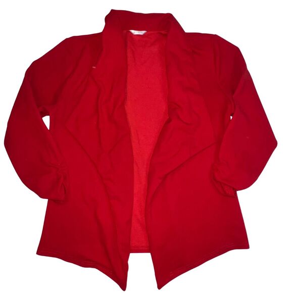 AUQCO Blazer Womens XL Red Tomatogirl Asymmetrical Collared Open Front Jacket - Picture 3 of 11